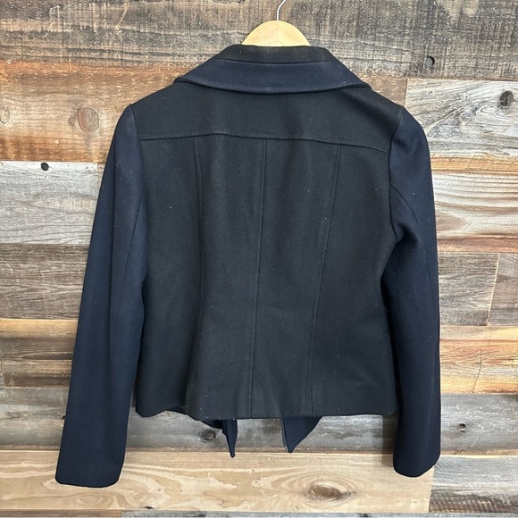 Ann Taylor Black Navy Diagonal Zip Lined Wool Blend Jacket Coat Women’s Size 4 - Picture 8 of 8
